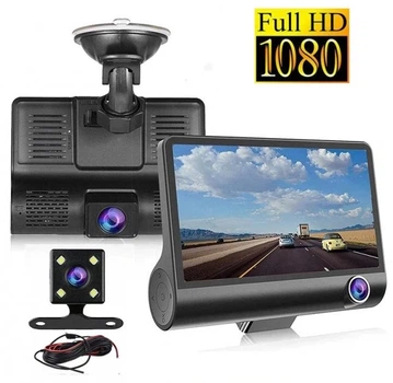 Відеореєстратор G42 з камерою заднього виду, 3 камери, 4" дисплей, Full HD 1080p, нічна зйомка, G-сенсор