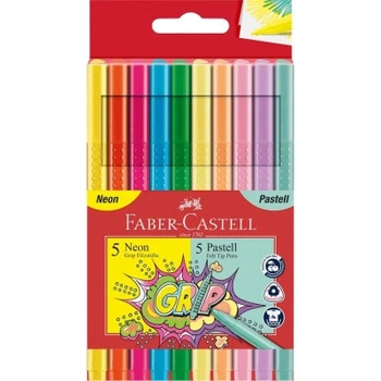 Фломастеры Faber-Castell Grip felt-tip pen neon+pastel, трехгранные пастельные+неоновые, 10 цветов