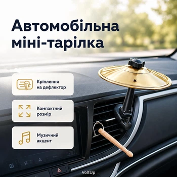 Мініатюрна автомобільна барабанна тарілка CAR Car Drum Cymbal 14 см з паличкою 9 см і регульованим кріпленням на дефлектор