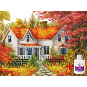 Алмазна мозаїка на підрамнику ColorArt Осінній пейзаж 30x40 STP438 + Подарунок лак для покриття
