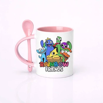 Чашка керамическая с ложкой глянцевая Rainbow Friends Радужные друзья 330 мл (РД031652)