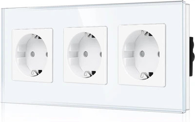 Розетка тройная CNBINGO 16A 250V, стеклянная панель, Schuko, с защитой от детей, белая