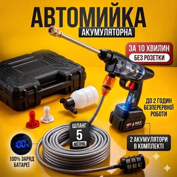Акумуляторна Авто мийка високого тиску XL-287 безпровідна професійна побутова універсальна портативна мінімийка для машини автомийка в кейсі 2 акумулятори чорна