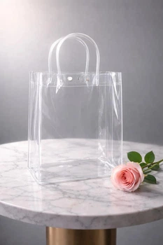 Прозора подарункова ПВХ сумка з ручками та заклепкою, багаторазова, 22×12×5 см