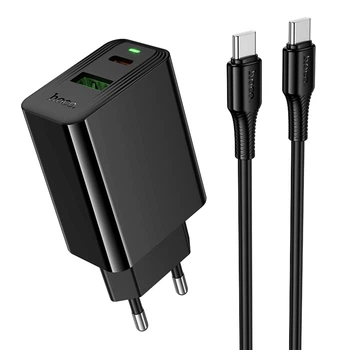 Мережевий Зарядний Пристрій Hoco CS94A 1USB-C/1USB PD/QC 20W+Type-C to Type-C Чорний