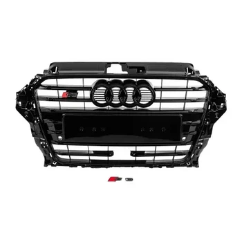 Решетка радиатора Audi A3 8V 2012-2016 под радар / дистроник стиль RS3 черный глянец