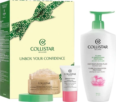Набор косметики по уходу Collistar Unbox Your Confidence Скраб для тела 150 г + Гель-крем для лица 15 мл + Молочко для тела 400 мл (8015150009577)