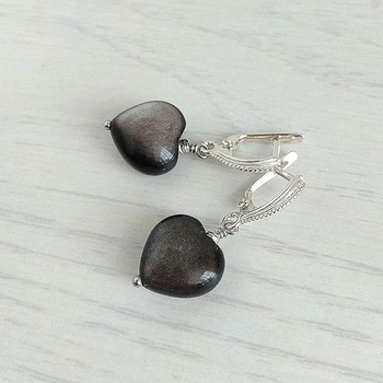 Сережки Hand Made женские с натуральным обсидианом