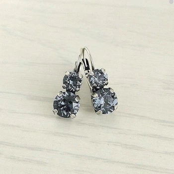 Серьги Hand Made винтажные с кристаллами Swarovski джинсового оттенка Denim Blue