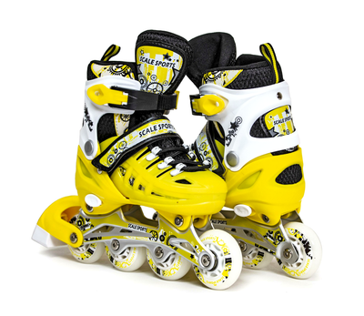 Детские роликовые коньки раздвижные 28-33 с тормозом PU 64 мм желтые Scale Sports MC-5837