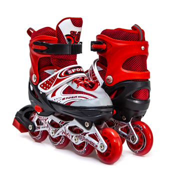 Роликовые коньки раздвижные 28-33 с защитой для детей красные Scale Sports MC-5840