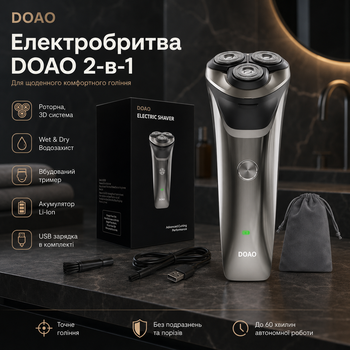 Электробритва DOAO 2-в-1 для мужчин, роторная 3D, водозащита, триммер, Wet & Dry