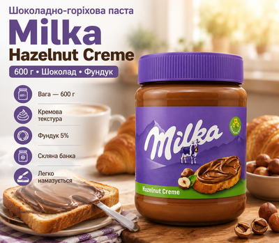 Шоколадно ореховая паста Milka Hazelnut Creme 600 г шоколадная паста с фундуком для тостов десертов и домашней выпечки