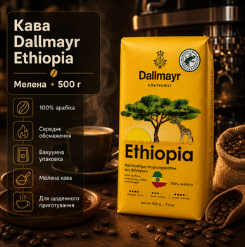 Кофе молотый Dallmayr Ethiopia 500 г арабика средней обжарки с цветочными и фруктовыми нотками