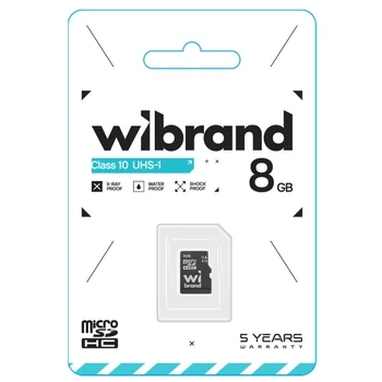 Карта пам'яті 8 GB Wibrand МicroSDНC UHS-I Сlass 10 чорний