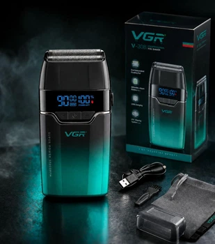 Мужская электробритва VGR V-308 VG Green/Black с аккумуляторным питанием и цифровым дисплеем 10629