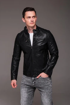 Чорна чоловіча куртка з еко-шкіри R.A. Slim Fit 2506-52