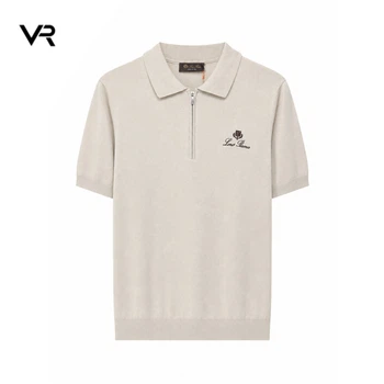 Мужское поло Loro Piana М молочное на молнии с коротким рукавом и вышитым логотипом Premium Casual