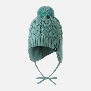 Дитяча зимова в'язана шапка з зав'язками на флісі з помпоном унісекс Reima Paljakka 5300035C-81B0 50 Зелена (6438557385235)