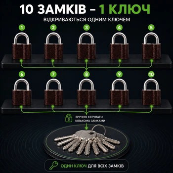 Набор навесных замков 10 замков под 1 ключ Тандем ВС-1