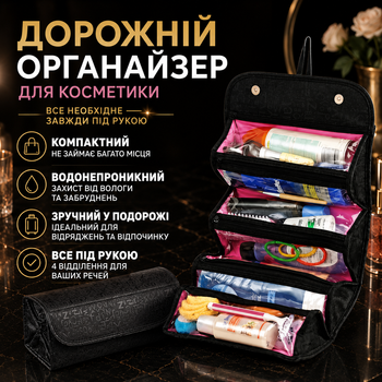 Органайзер для косметики дорожня жіноча косметичка клатч для косметики та зберігання для подорожей чорна