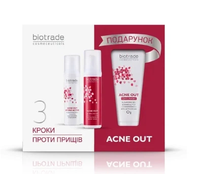 Набір Biotrade Acne Out «Три кроки проти прищів» — гель для вмивання, лосьйон та крем для проблемної шкіри