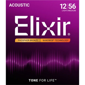 Струны Elixir 16077 Nanoweb Phosphor Bronze 12-56 Light-Medium