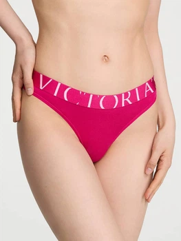 Жіночі трусики стрінги Victoria's Secret Exploded Logo Cotton Thong Panty S (Малиновий)