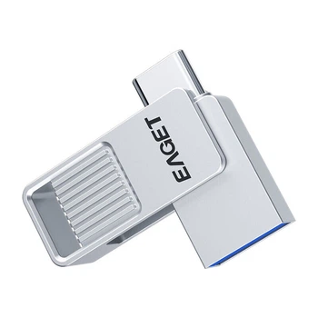 Міні-флеш-накопичувач EAGET 256 ГБ Type-C USB 3.2 з двома інтерфейсами, водонепроникний металевий високошвидкісний CU32 для телефону, комп'ютера, планшета