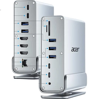 Вертикальна док-станція Acer Type-C з трьома дисплеями, HDMI 4K60Hz, гігабітним Ethernet USB 3.2-концентратором для MacBook, Android, Huawei та ноутбуків.