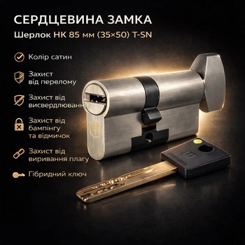Цилиндр замка Шерлок НК 85мм (35х50)-Т-SN ключ/поворотник профильный ключ сатин