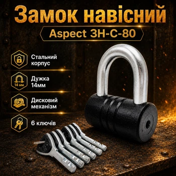 Замок навесной Aspect ЗН-С-80 стальной корпус 6 ключей