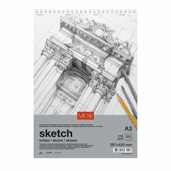 Альбом для эскизов Школярик MUSE Sketch А3 115 г/м² 50 листов чистый блок с микроперфорацией на спирали (PB-SC-050-332)