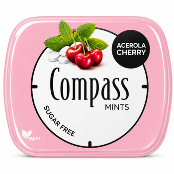 Освежающие драже без сахара Compass Вишня-Ацерола (Vegan), немецкие леденцы, 14 г