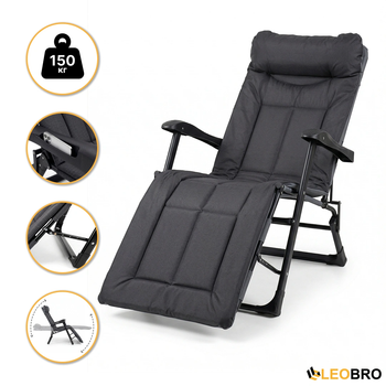 Раскладное кресло кровать со встроенным матрасом LEOBRO Black LB-FCB-G3-BLK 178х66х98см, с регулировкой спинки, черное