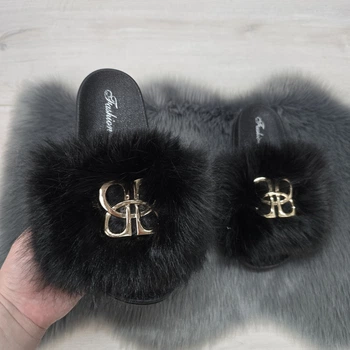 Шлепанцы женские меховые черные Fashion 38р (23,5 см) 2764_5