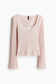 Лонгслив в рубчик H&M 1272455001c67 S розовый (100013687)