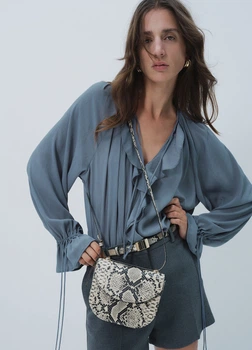Блуза з оборками H&M 1247399002c34 L синя (100014074)