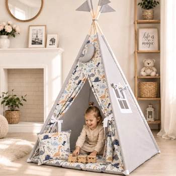 Палатка-Вигвам WIGWAMHOME Динозавры 110х110х180см светло-серая