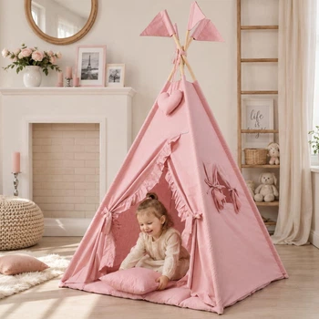Палатка-Вигвам WIGWAMHOME Пудра з рюшами, Коврик Подушечками 110х110х180см пудрова