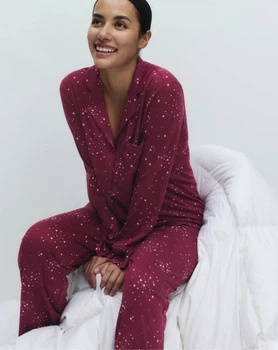 Бордовая мягкая пижама рубашка и штаны M&S в звездочки р. M