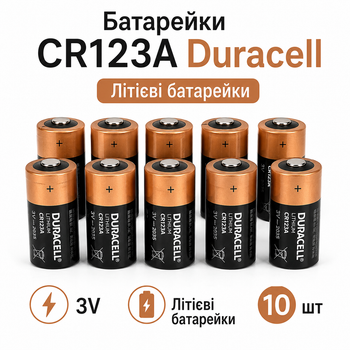 Батарейки Duracell CR123A 3V Lithium, набор 10 штук, для фототехники и сигнализаций, США, срок до 2035 года