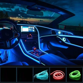 Подсветка салона авто гибкий холодный неон 5 м с USB и инвертором