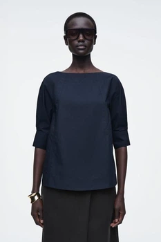 Блуза жіноча COS voluminous boat-neck cotton blouse 1274060002 Eur 32 Синій