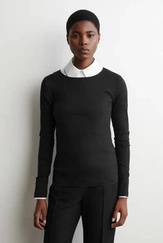 Лонгслів жіночий COS cotton long-sleeved top 1290605003 Eur 36 Чорний