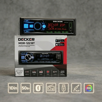 Автомагнитола мультимедийная 1DIN Decker MDR-122 встроенным процессором DSP/DTA Bluetooth Мультиподсветка 2USB