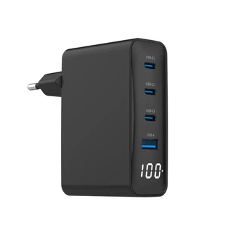 Зарядное устройство Gembird TAUCPDQC100LCD-01BK GaN 1xUSB-A (QC3.0 30W)+3xType-C (PD 100W)