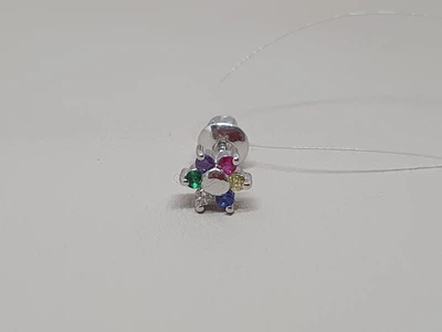 Серебряная моносерьга пуссета Цветок с фианитами. 3008.2С Разноцветный