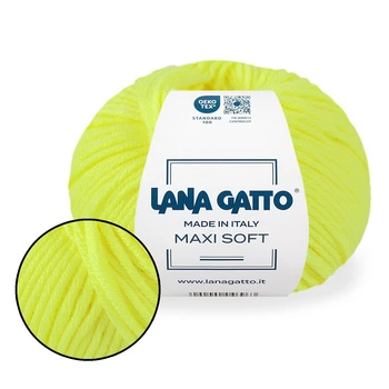 Lana Gatto Maxi Soft, Жовтий неон №1787 - пряжа 50 г / 90 м, 100% вовна мериноса екстрафайн, для светрів, кардиганів, шапок, шарфів