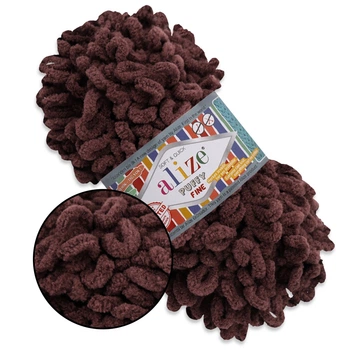 Alize Puffy Fine, Горький шоколад №993 (100г/14м) плюшевая нитка с готовыми петлями для вязания руками пледа игрушек и балаклавы, Ализе Пуффи Фай